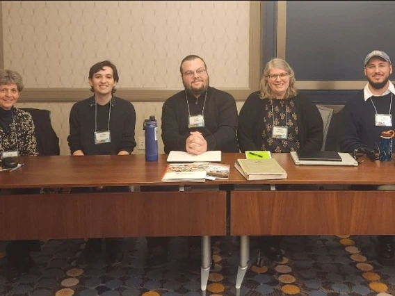 Photo above is from the roundtable, "“Culture” Clash: Archaeological and Ethnographic Approaches to Identity Classification in Museums" Chair: Faraz Saberi; Roundtable Participants (photo right to left): Faraz Saberi (PhD Minor, Anthropology), Kathryn MacFarland (PhD 2017), Ethan Cohen (SoA Undergraduate), Antonio Moreno (BA 2023), and Diane Austin (SoA Director)