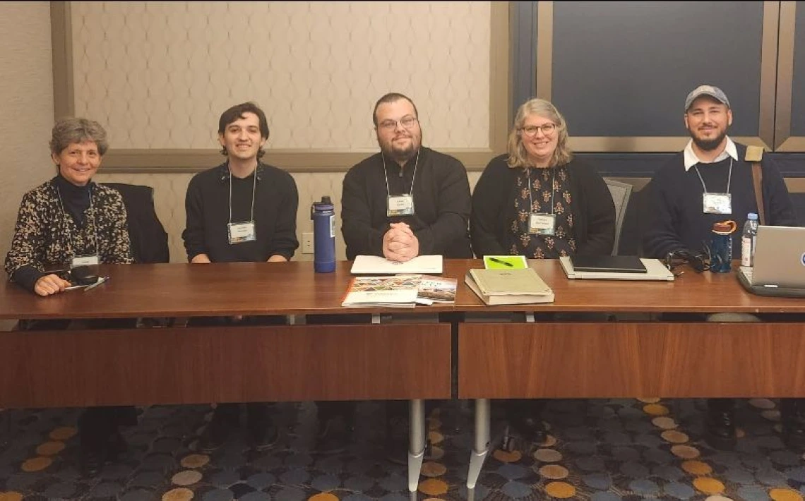 Photo above is from the roundtable, "“Culture” Clash: Archaeological and Ethnographic Approaches to Identity Classification in Museums" Chair: Faraz Saberi; Roundtable Participants (photo right to left): Faraz Saberi (PhD Minor, Anthropology), Kathryn MacFarland (PhD 2017), Ethan Cohen (SoA Undergraduate), Antonio Moreno (BA 2023), and Diane Austin (SoA Director)